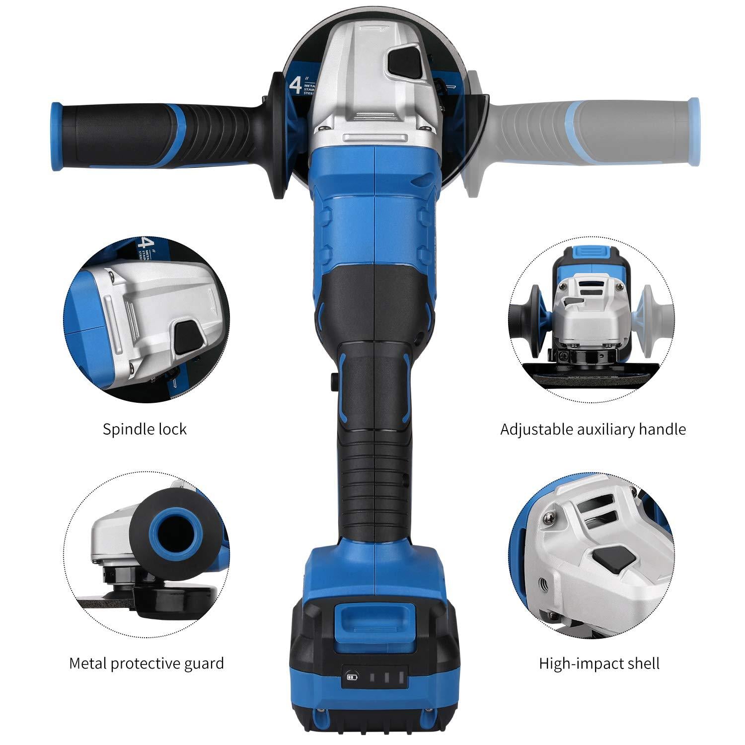 g laxia angle grinder, 20v 4-1/2-inch cordless grinder tool with 4.0ah battery and fast charger, cutting and grinding wheels