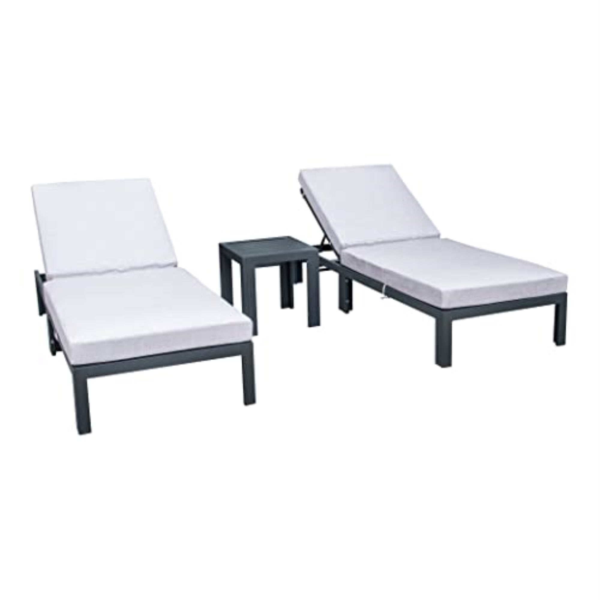 LeisureMod Chelsea Modern Outdoor Chaise Lounge Chair Set of 2 With Side Table &a; Cushions