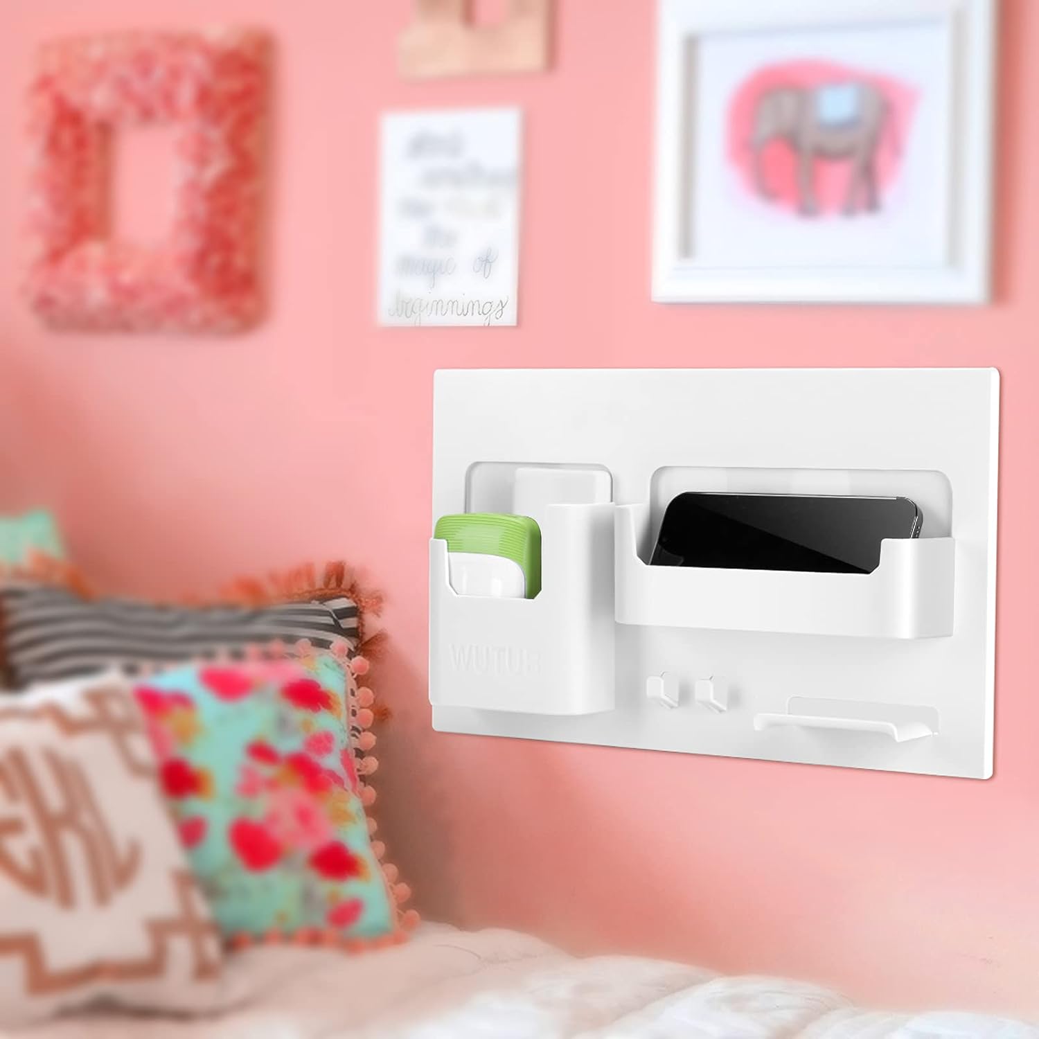 Wutub Bedside Shelf Accessories Organizer, Self-Stick on Wall Mount, Ideal Holder for Glasses, Remote, Earphone, Cell Phone Next to B