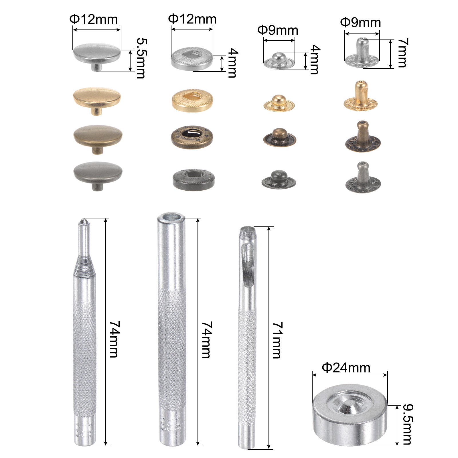 Unique Bargains 120 Sets Snap Fasteners Kit with 4 Setter Tools &a; Storage Box for Clothing