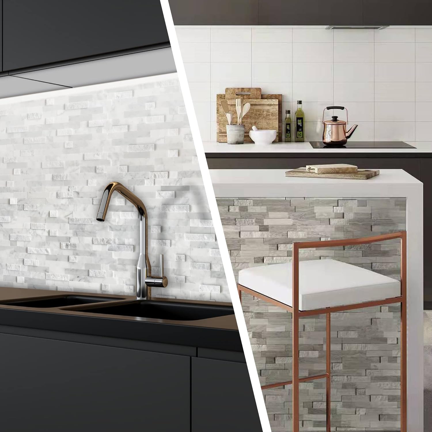 SUNWINGS Peel and Stick Mosaic Natural 3D Stone Self Adhesive Tiles, 12