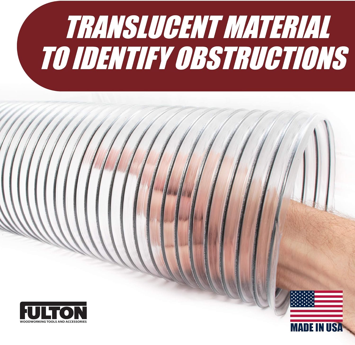 Fulton 4 inch diameter x 10 foot long Ultra Flex Clear Vue Heavy Duty PVC Dust Debris and Fume Collection Hose MADE IN USA!