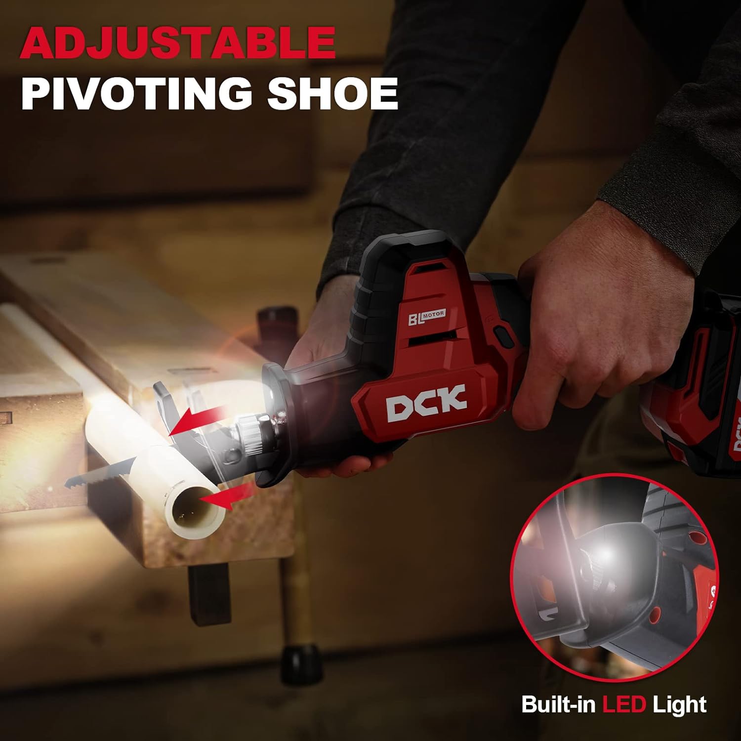 DCK Brushless Reciprocating Saw,  20V Cordless Reciprocating Saw, 0-3000 SPM Variable Speed, with 4.0Ah Battery