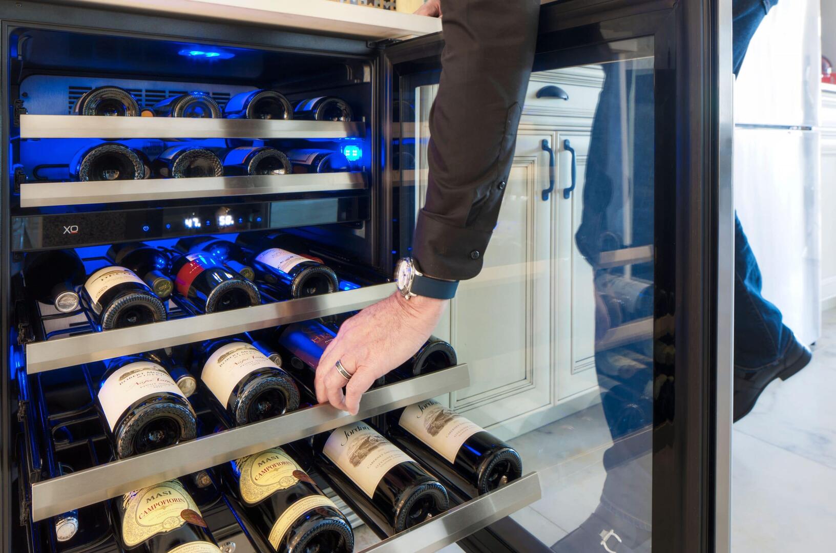 XO U24WDZGSR 24 inch Stainless Steel Dual Zone Wine Cooler|46 Bottle Capacity|5 Wine Racks |Precise Temperature Digital Controls