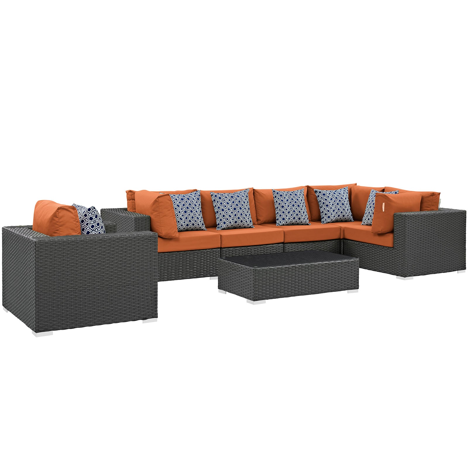 LexMod Sojourn 7 Piece Outdoor Patio Sunbrella® Sectional Set in Canvas Tuscan