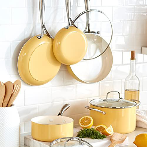 greenlife artisan healthy ceramic nonstick, 12 piece cookware pots and pans set, stainless steel handle, pfas-free, dishwashe