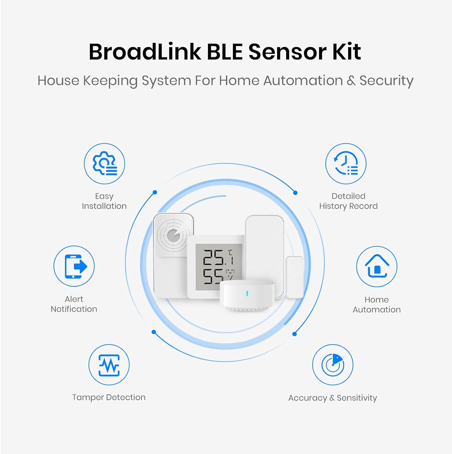 Broadlink BLE Smart Sensor Kit - Radar Motion Sensor, Door Sensor, Temperature and Humidity Sensor for Remote Monitoring and Smart Home A
