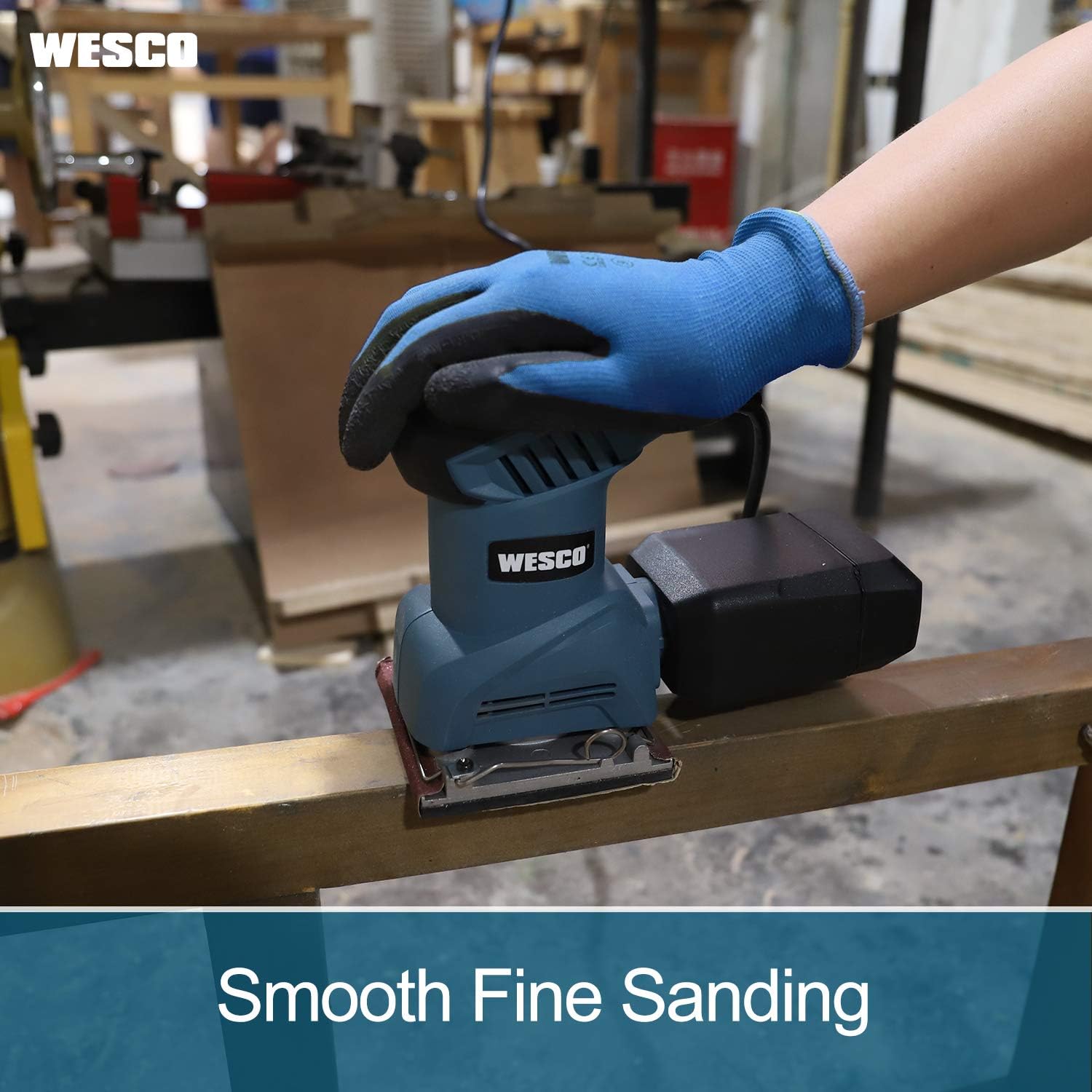 WESCO Palm Sander Tool, 2.0 Amp 1/4 Sheet Palm Sanders for Woodworking, 12,000 OPM Electric Sander Sander with Dust Collector, Punch