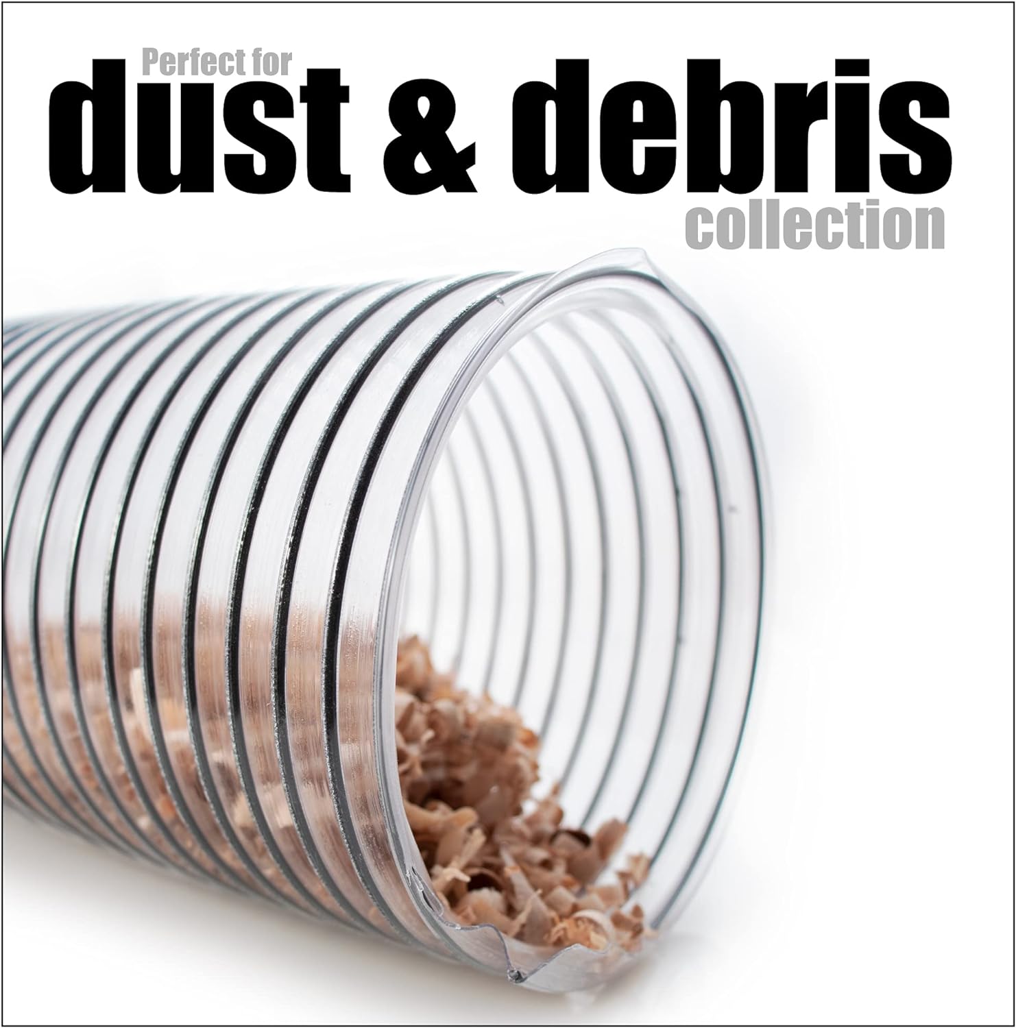 Peachtree Woodworking Supply I 4 inch Diameter by 10 foot Long PVC Dust / Debris Collection Hose MADE IN THE USA with 2 each 4 inch Turnkey Stainless Steel Ho