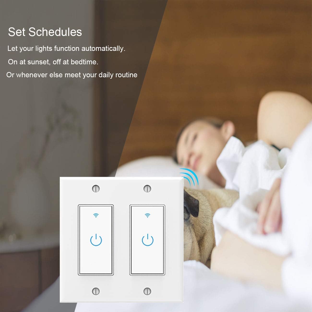 Lesim WiFi Light Switch Smart Switch 2 Gang Touch Wall Switch - Compatible with Alexa Google Assistant