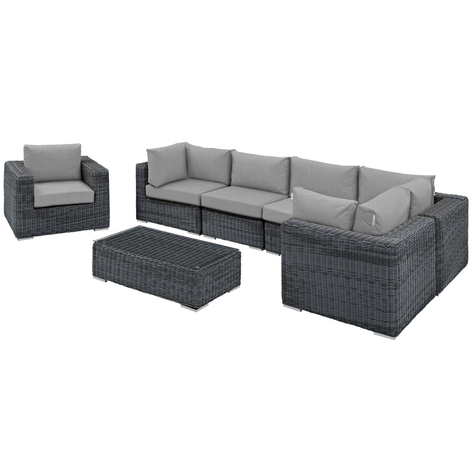 Modway Summon 7 Piece Outdoor Patio Sunbrella Sectional Set - Canvas Gray
