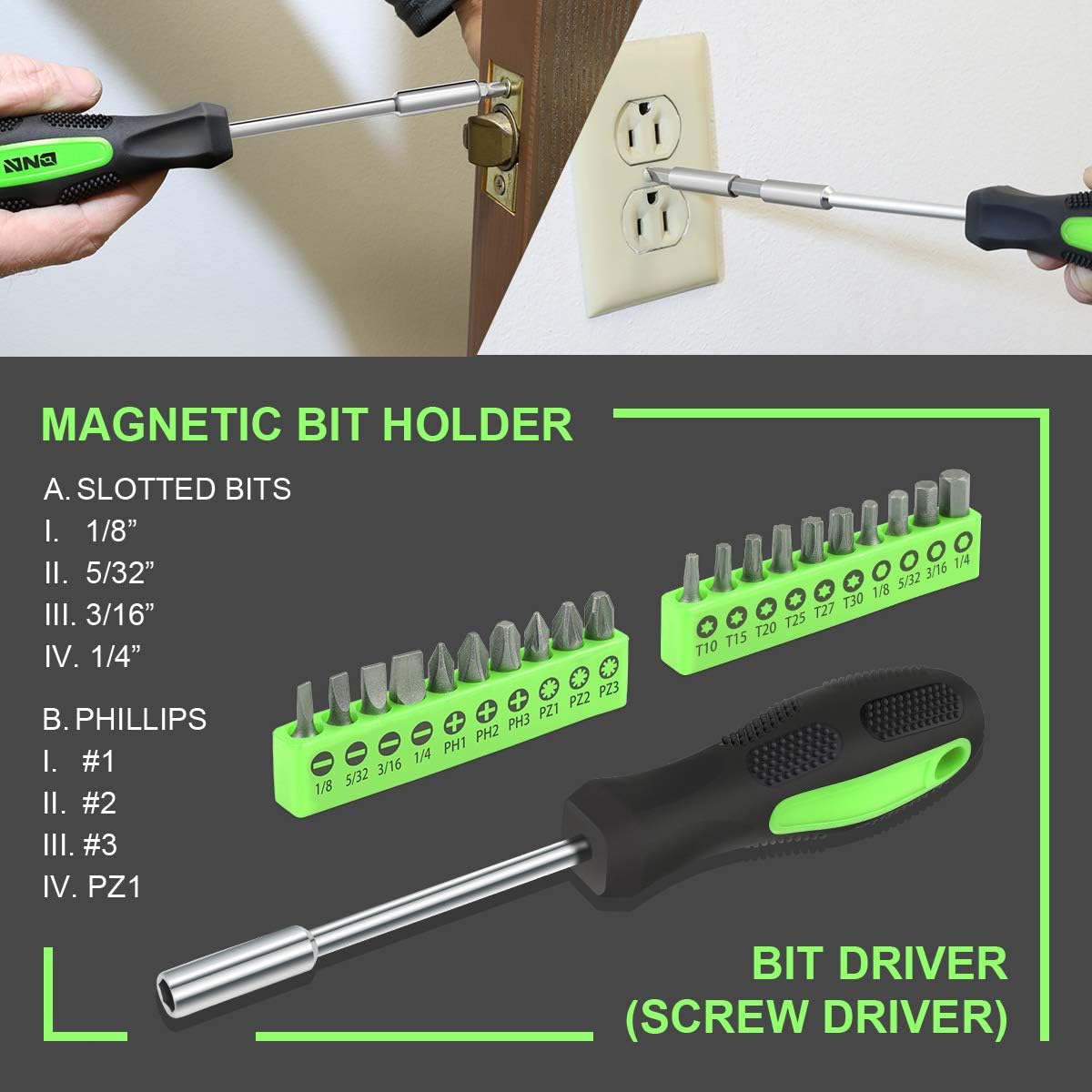 DNA Motoring Green 39 PCs Portable TooL Kit Household Hand Toolbox General Repair Screwdriver Pliers Hammer Hex (TOOLS-00010)