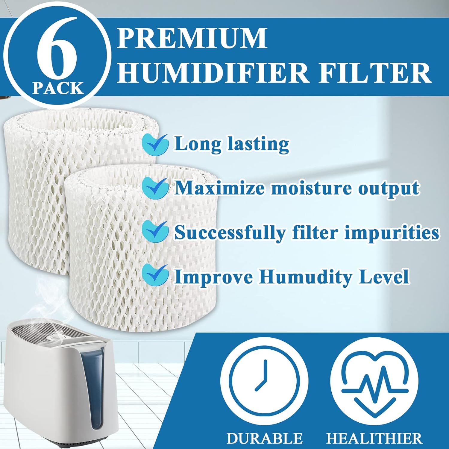 Funmit WF2 Humidifier Filter Replacement for Vicks Kaz Humidifier Starry Night Cool Mist V3500N V3700 V3100 V3900 Sunbeam 1118 1119 Se