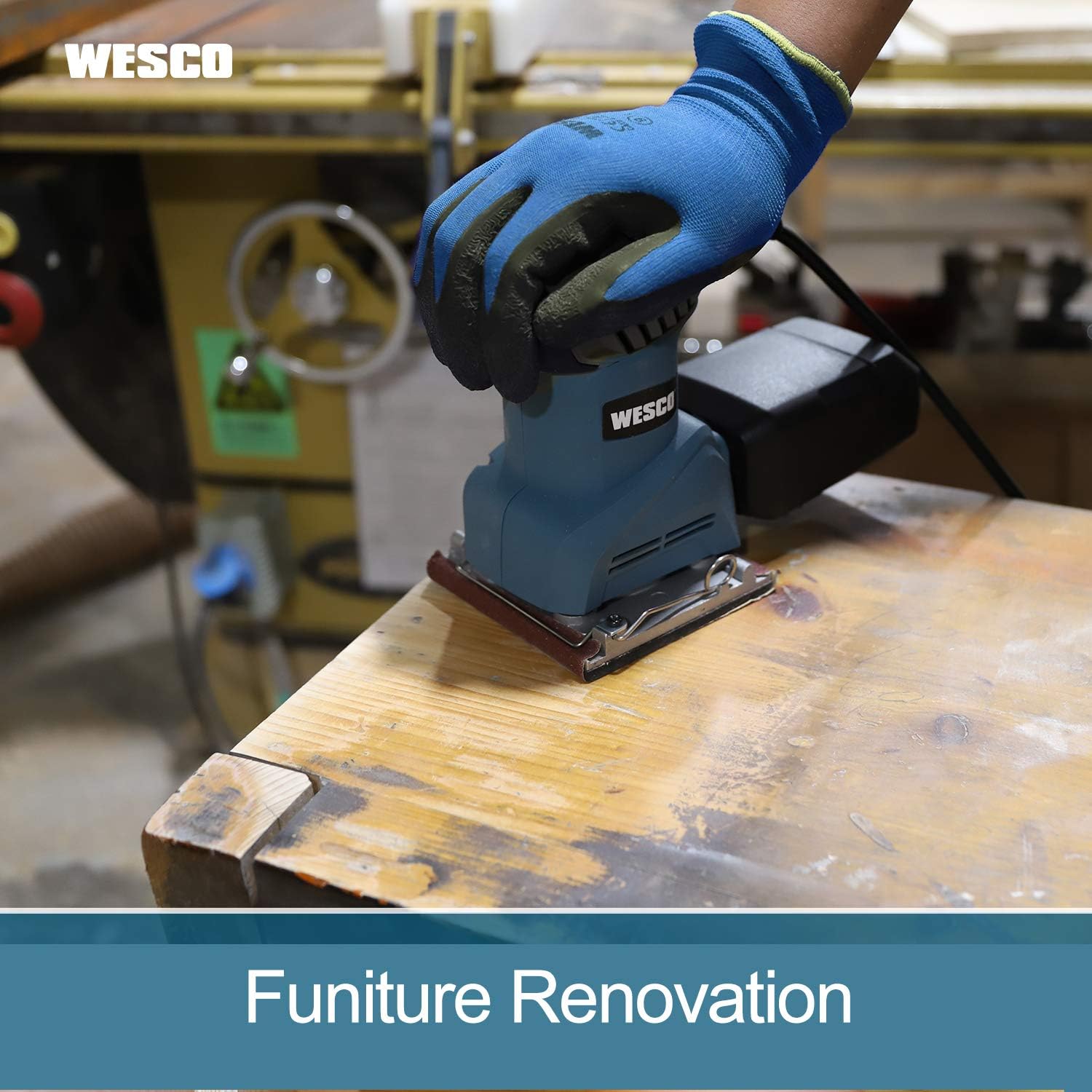 WESCO Palm Sander Tool, 2.0 Amp 1/4 Sheet Palm Sanders for Woodworking, 12,000 OPM Electric Sander Sander with Dust Collector, Punch