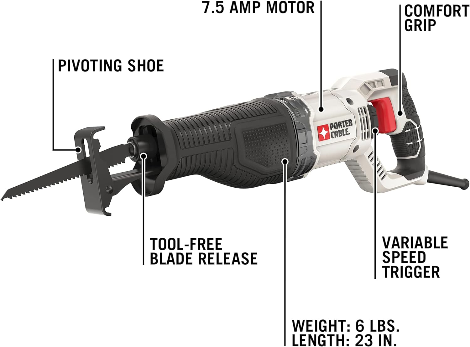 Porter-Cable Reciprocating Saw, Variable Speed, 7.5-Amp, Corded (PCE360)