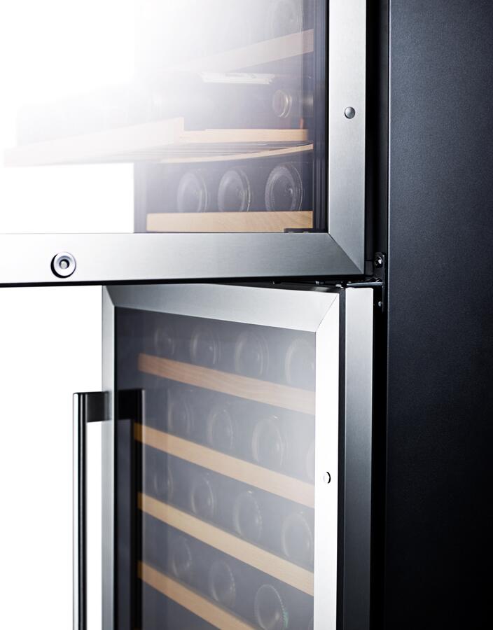 Summit SWC1875BCSS 24 Dual Zone Wine Cellar|118 Capacity Recessed  Digital Thermostat|Slide-Out Wooden Shelves in Stainless Steel