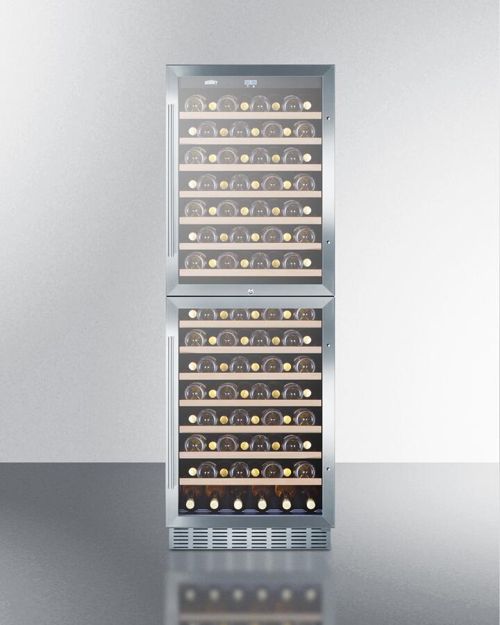 Summit SWC1875BCSS 24 Dual Zone Wine Cellar|118 Capacity Recessed  Digital Thermostat|Slide-Out Wooden Shelves in Stainless Steel