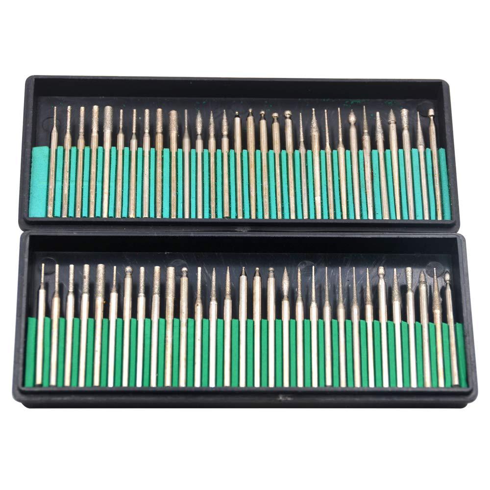 oudtinx tm 60 pcs diamond burr bits drill glass gemstone metal for dremel craftsman rotary tool 1/8