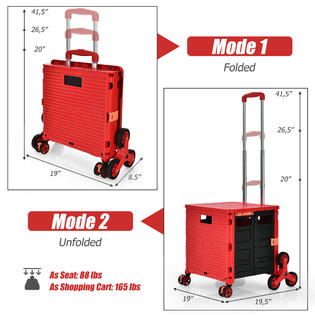 Gymax Foldable Utility Cart Telescoping Handle Trolley Travel Shopping Red