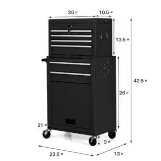 Gymax 6-Drawer Rolling Tool Chest Removable Tool Storage Cabinet with Sliding Drawers, Keyed Locking System Toolbox Organizer (Black)