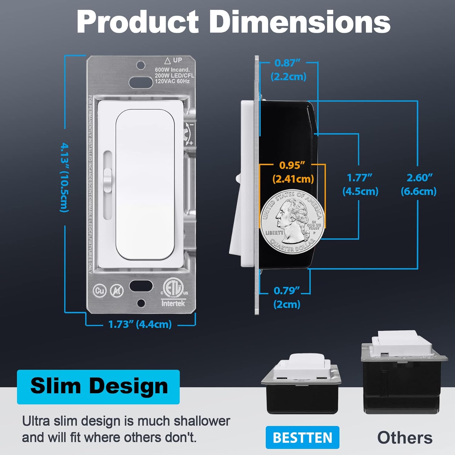 Generic [3 Pack] BESTTEN Super Slim Digital Dimmer Switch with MCU Smart-chip, Single Pole or 3 Way Dimmable Light Switch, Quiet Rocker