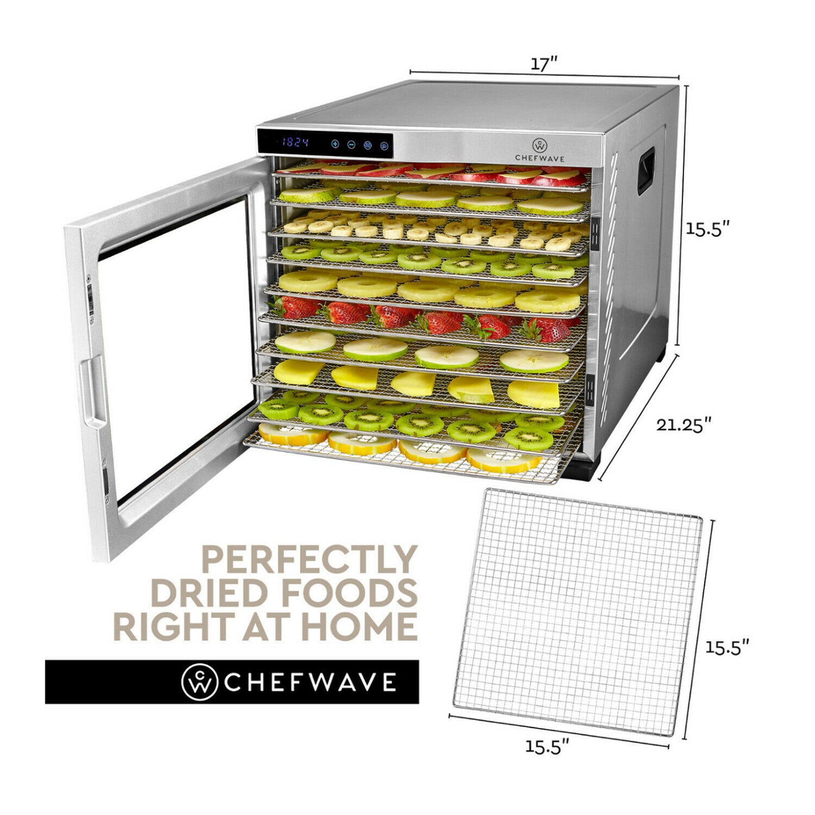 ChefWave CW-FD10  Secco Pro Food Dehydrator with 10 Drying Racks - Stainless Steel