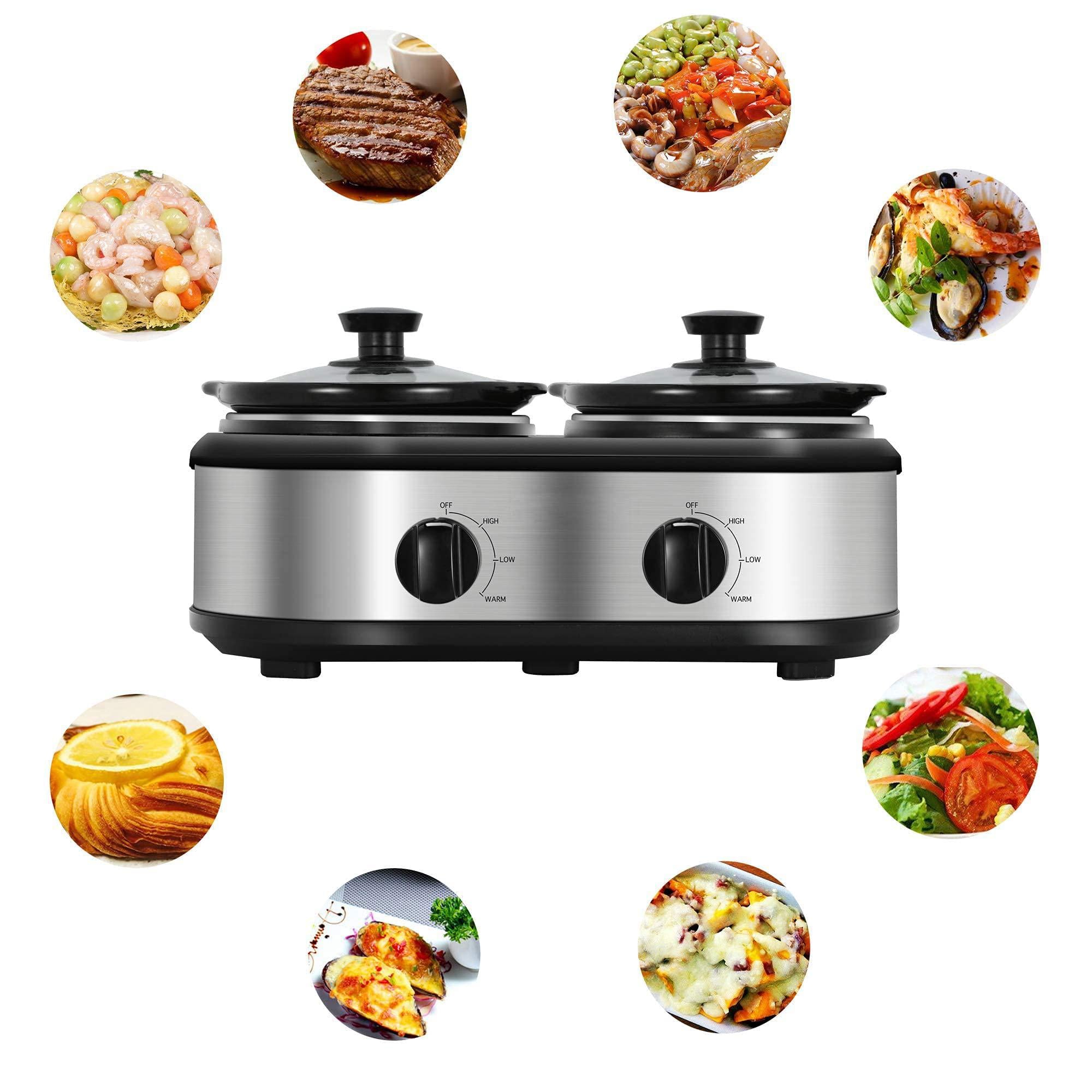 HEYNEMO double slow cooker, buffet servers and warmers, dual 2 pot slow cooker food warmer, adjustable temp dishwasher safe removable