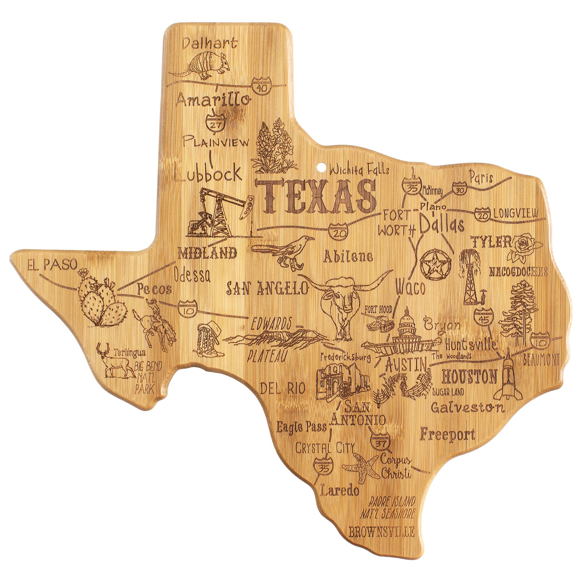 Totally Bamboo Destination Texas State Shaped Serving and cutting Board, Includes Hang Tie for Wall Display