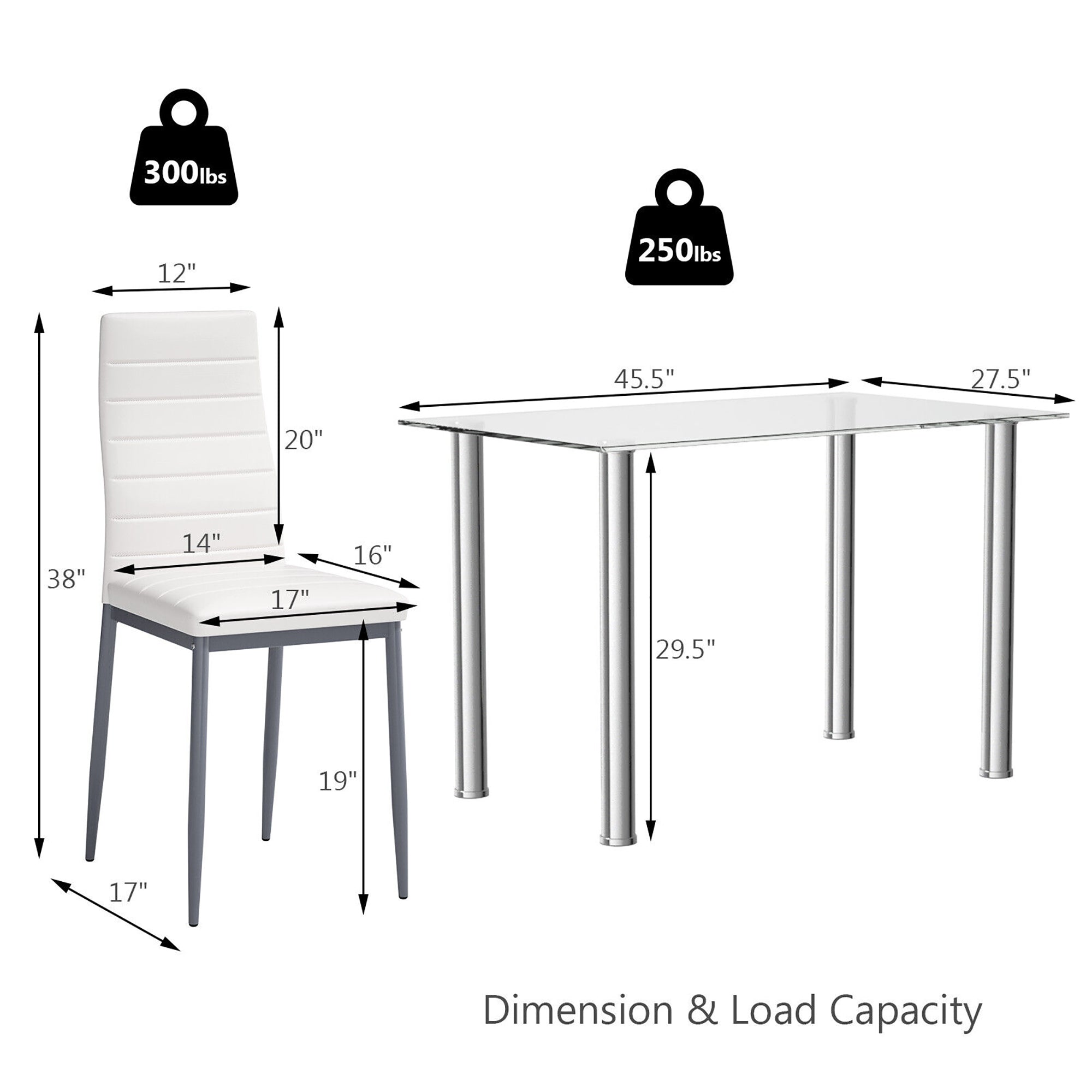 Costway 5 Piece Dining Set Table 29.6&s;&s; and 4 Chairs Glass Metal Kitchen Breakfast Furniture White