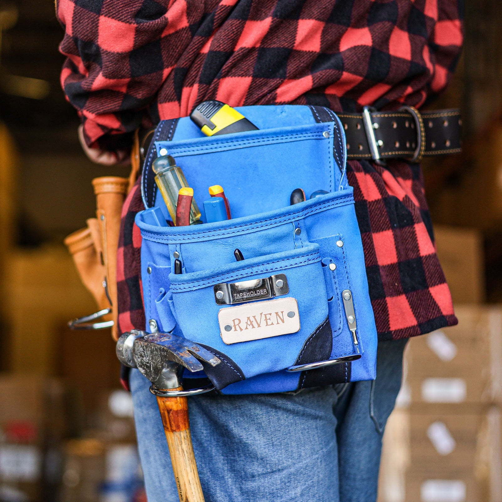 Tooltreaux 10 Pocket Suede Leather Tool Pouch Hammer Drill Tool Bag - Blue