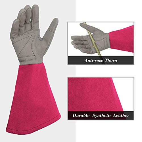 Intra-FIT Rose Pruning Gloves Thorn Proof, Embroidery Leather Gardening Gloves with Extra Long Forearm Protection