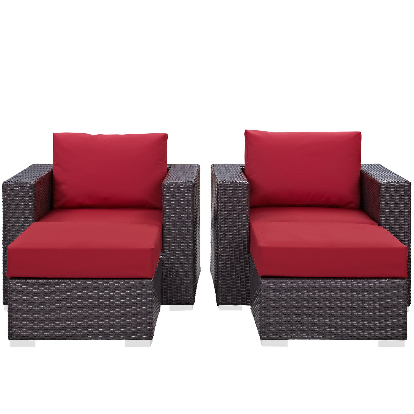 LexMod Convene 4 Piece Outdoor Patio Sectional Set in Espresso Red