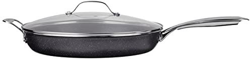 granitestone nonstick 14? frying pan with lid ultra durable mineral and diamond triple coated surface, family sized open skil