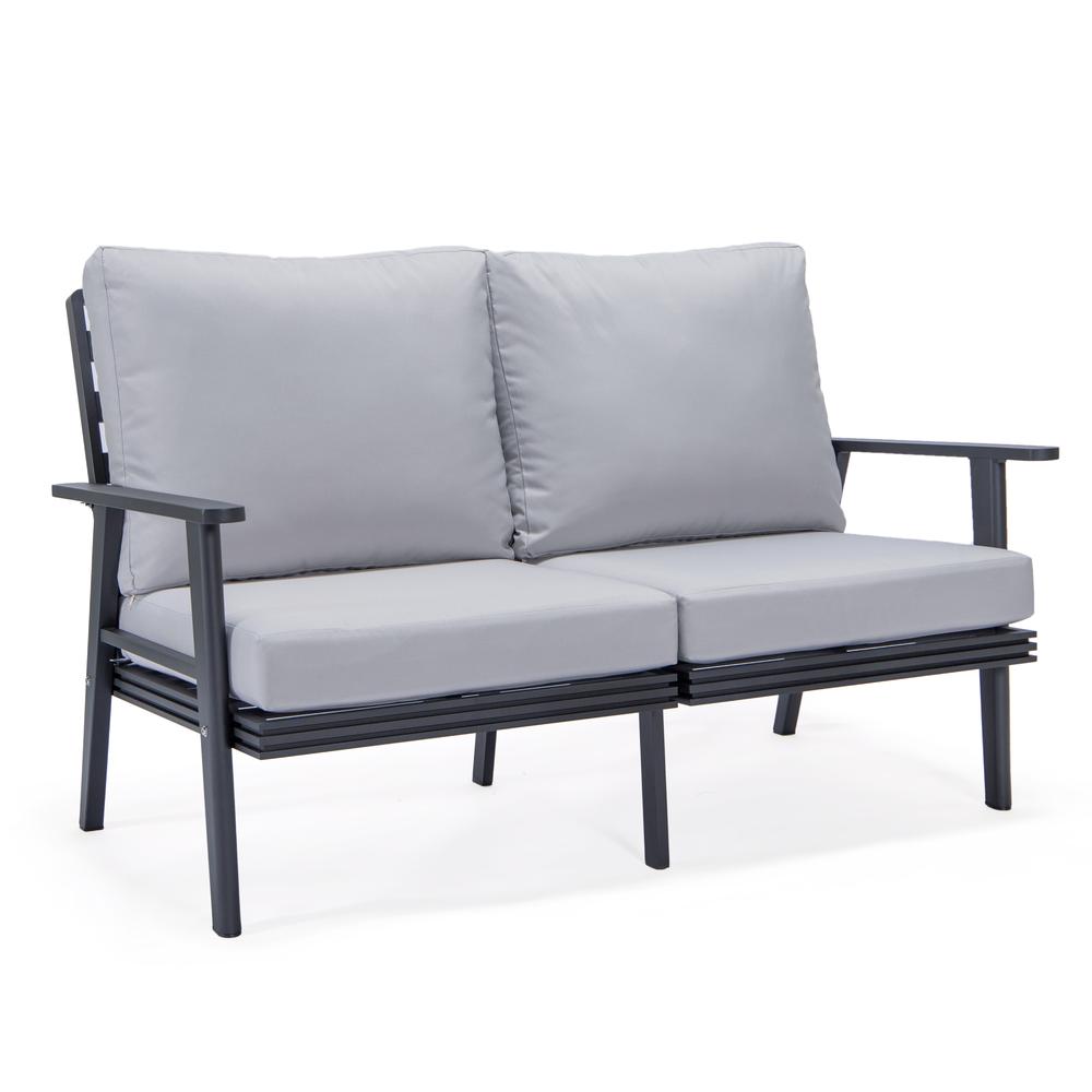 Leisuremod 3-Piece Outdoor Patio Set with Black Aluminum Frame and Loveseat and Armchairs