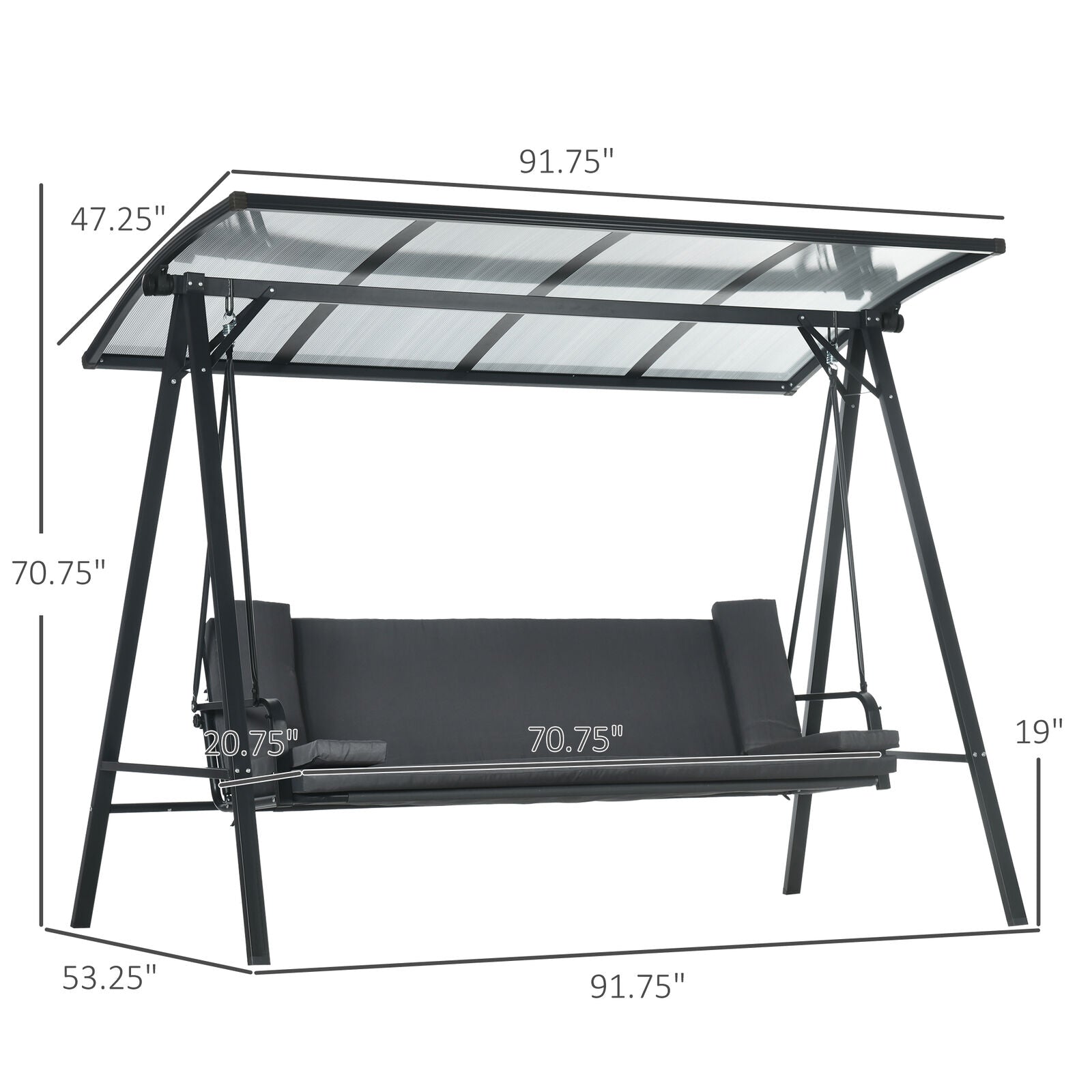 GCP Products 3-Seat Patio Swing Chair Hammock Bed W/ Mesh Seats And Steel Frame