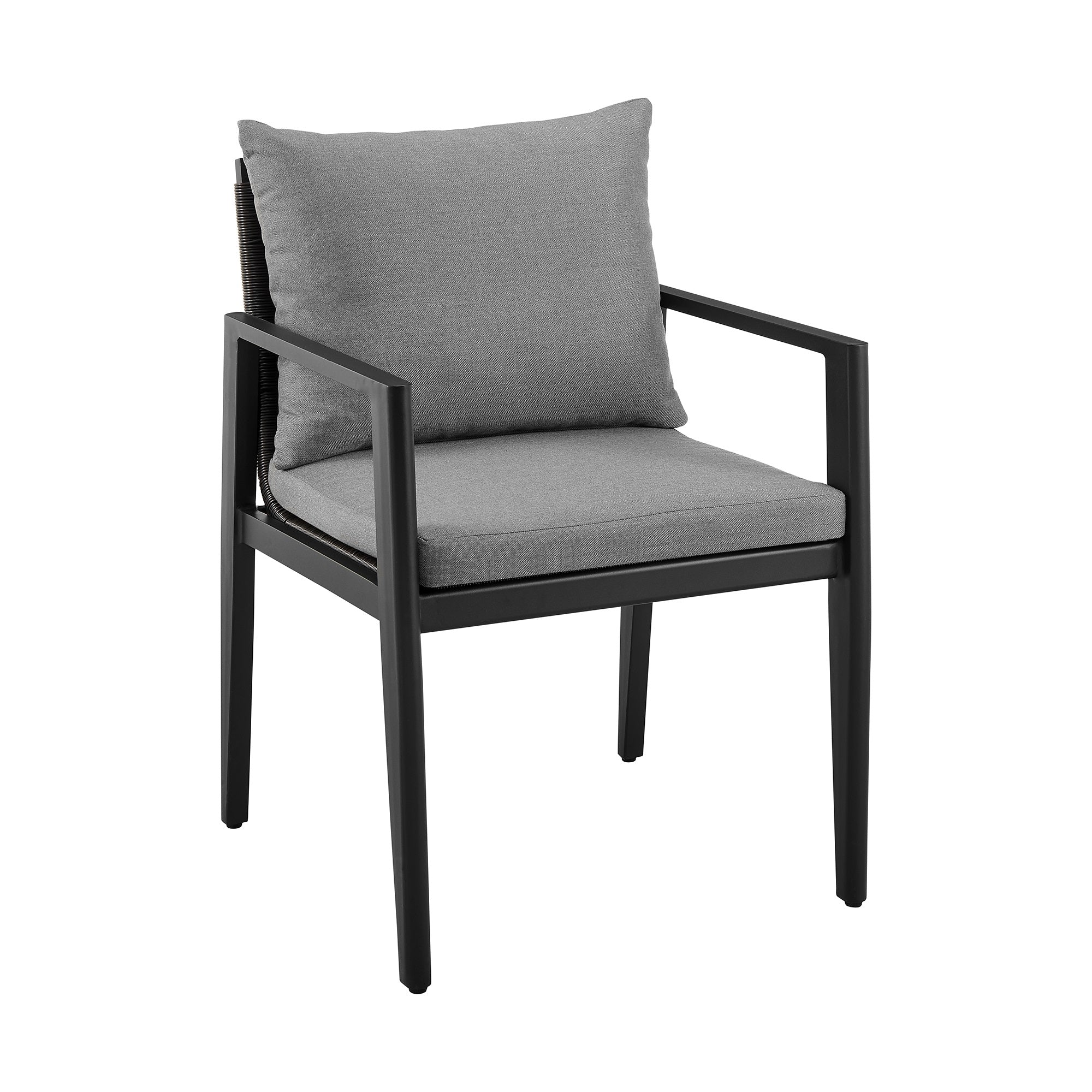 Armen Living Grand Outdoor Patio 7-Piece Dining Table Set in Aluminum with Grey Cushions