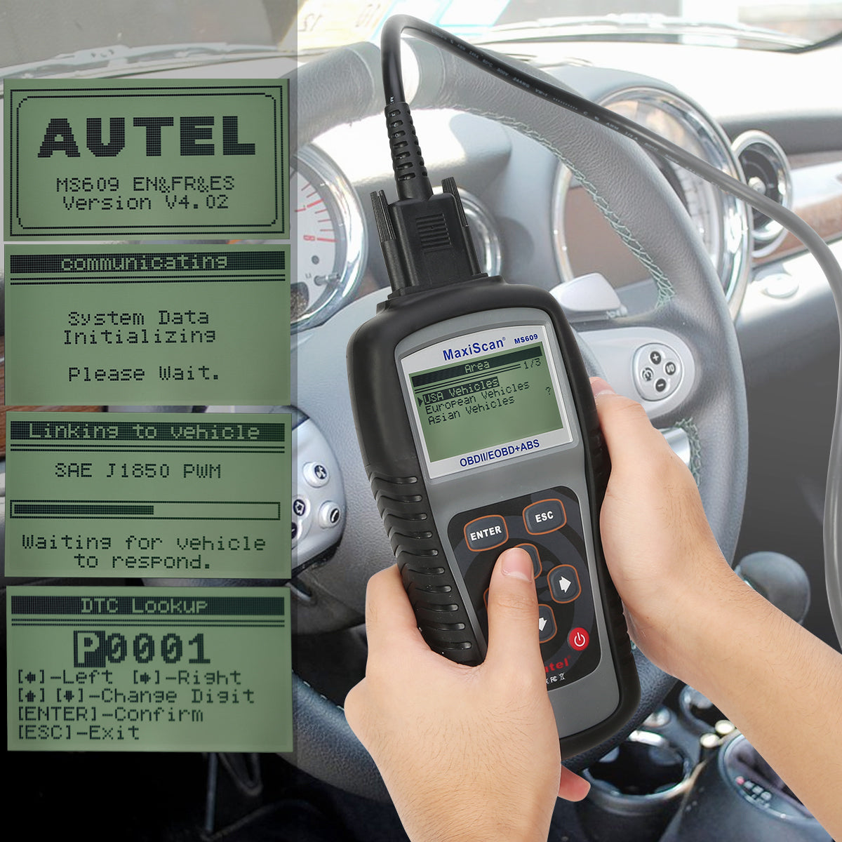 Autel Maxiscan MS609 OBD2 Scanner Car Diagnostic Code Reader with ABS Diagnostic Scan Tool and Turn off Engine Light