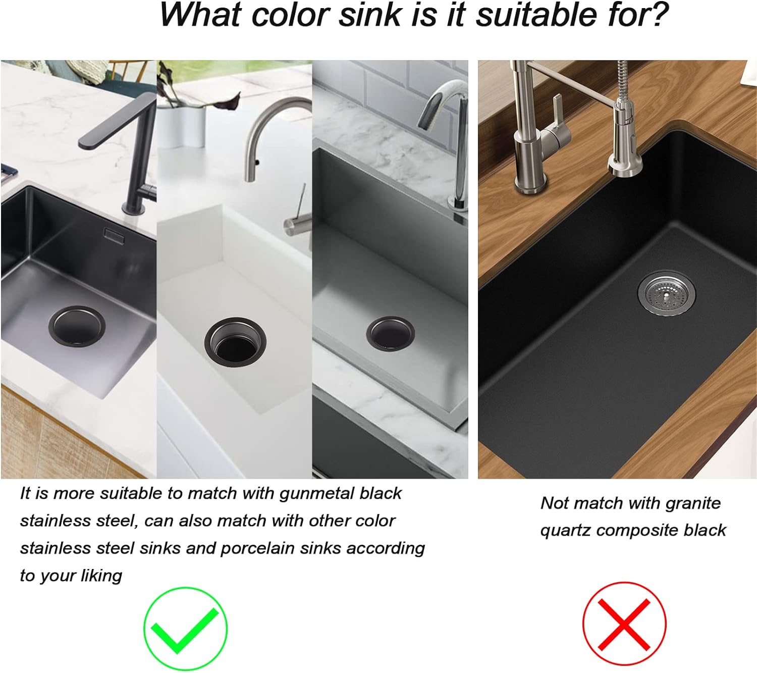 HausinLuck Gunmetal Black Kitchen Sink Drain, Garbage Disposal Sink Flange and Stopper, Garbage Disposal Flange Plug For 3-1/2 Inch Drain