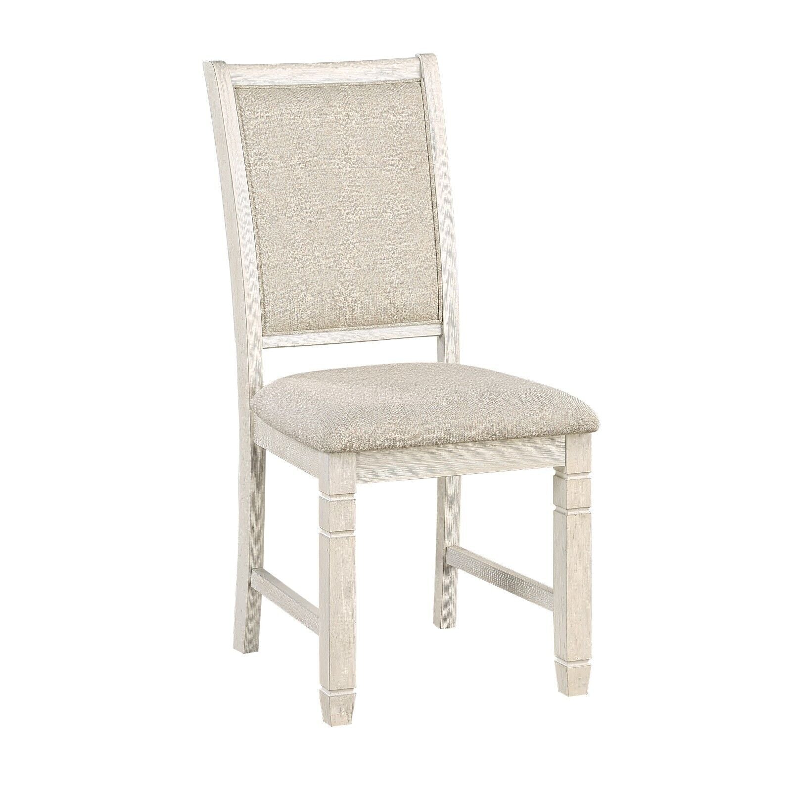 Esofastore Antique White Finish Wooden Side Chairs Set of 2pc Beige Color Fabric Upholstered Casual Dining Furniture