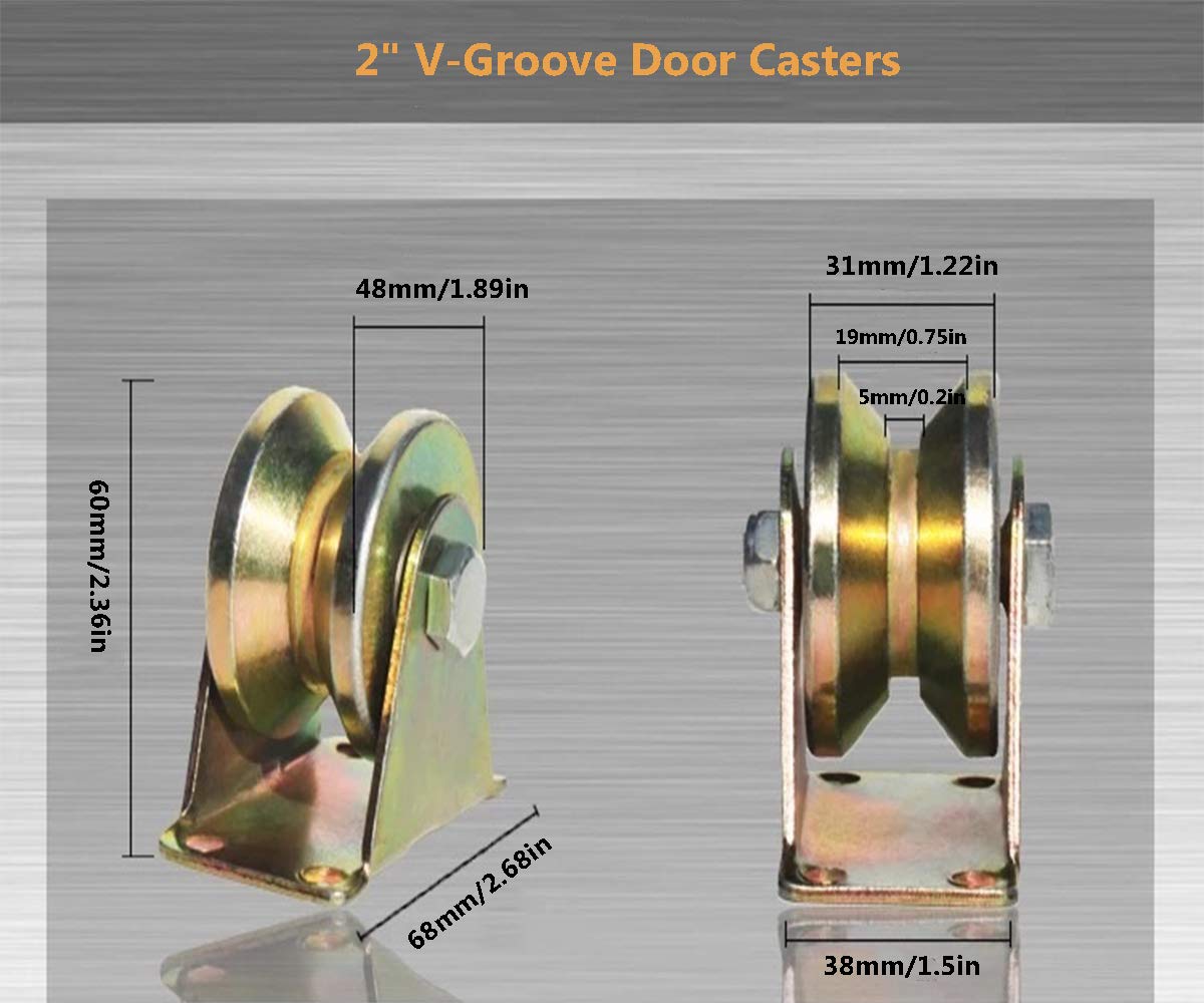 VUYBVY 2pcs V Groove Wheel Sliding Gate Track Roller W Bracket Heavy Duty Barn Door Casters Steel Slide Gate Hardware for Gate Frame In