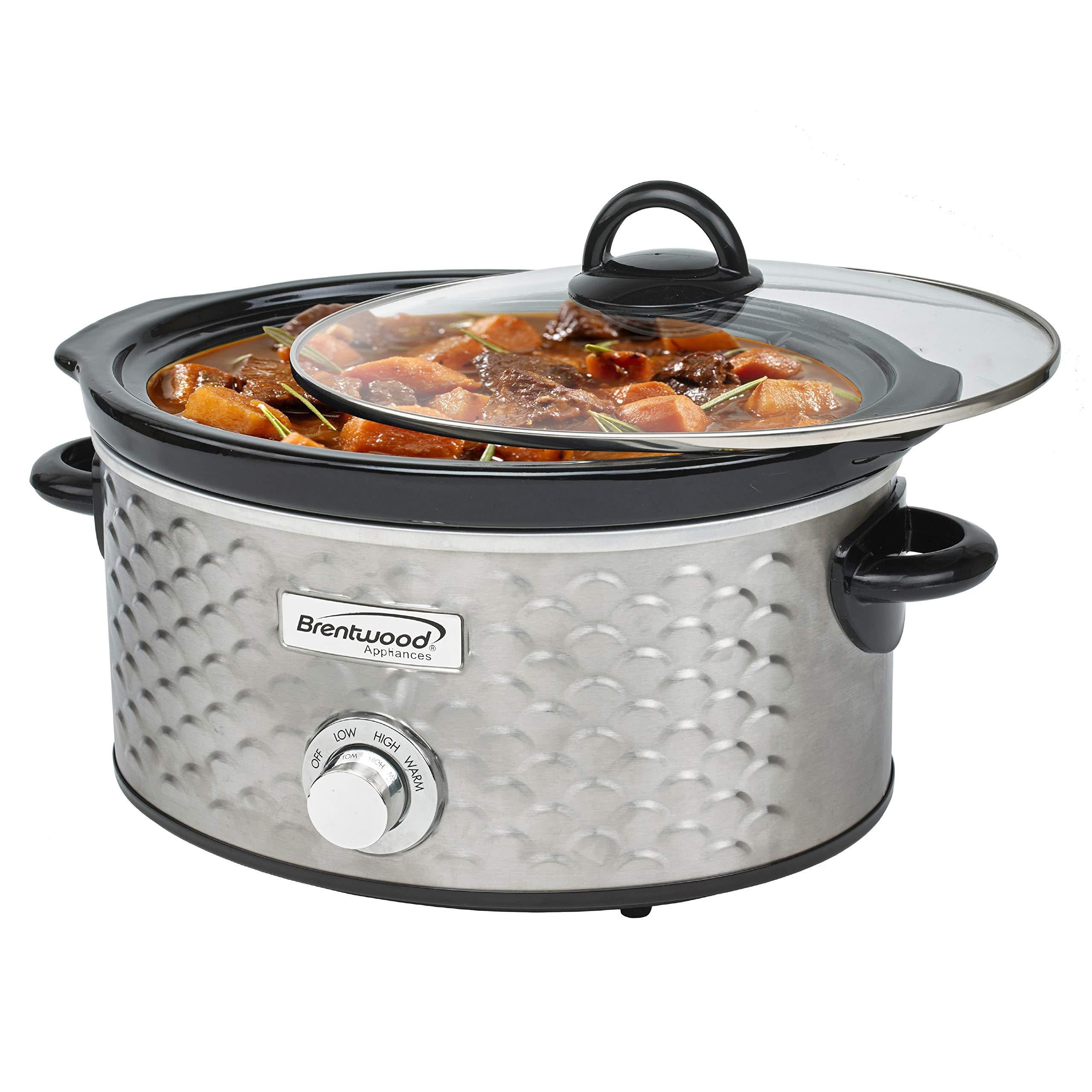 brentwood sc-140s slow cooker scallop pattern, 4.5 quart, stainless steel