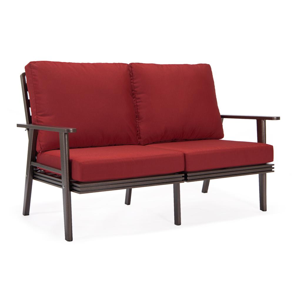 Leisuremod 3-Piece Outdoor Patio Set with Brown Aluminum Frame and Loveseat and Armchairs