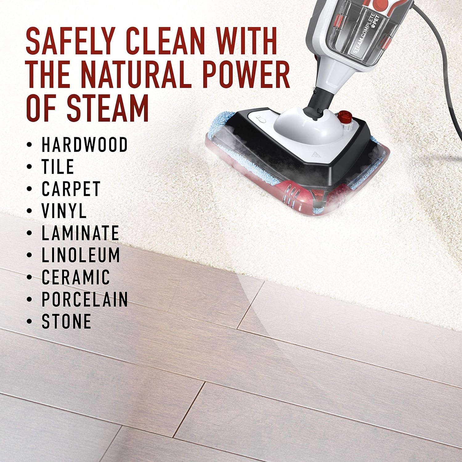 Hoover Complete Pet Steam Mop with Removable Handheld Steamer, Cleaner for Tile and Hardwood Floors, WH21000, White
