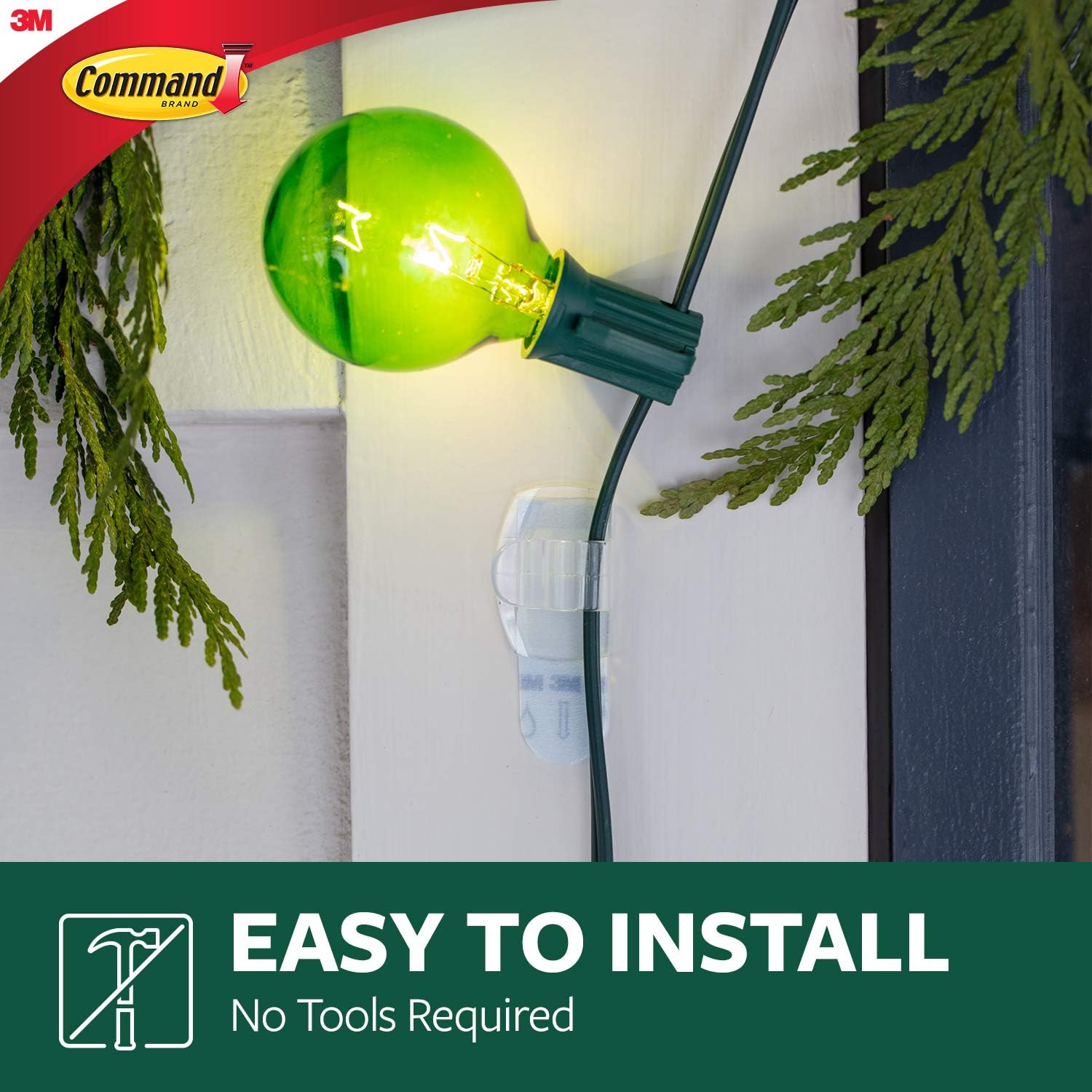 3M Command Outdoor Light Clips, Damage Free Hanging Light Clips with Adhesive Strips, Wall Clips for Hanging Outdoor Christmas Dec