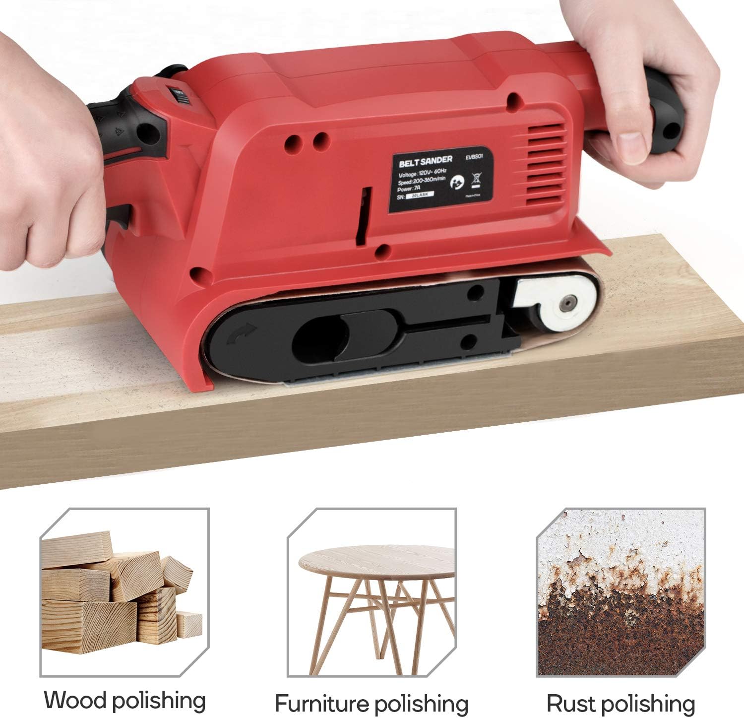 Eastvolt 7 Amp Belt Sander 200-360RPM with 6 Variable Speed, 3 x 18 Inch Belt Sander with 20 Pcs Sanding Belts, Screw Clamps, Dust Bag