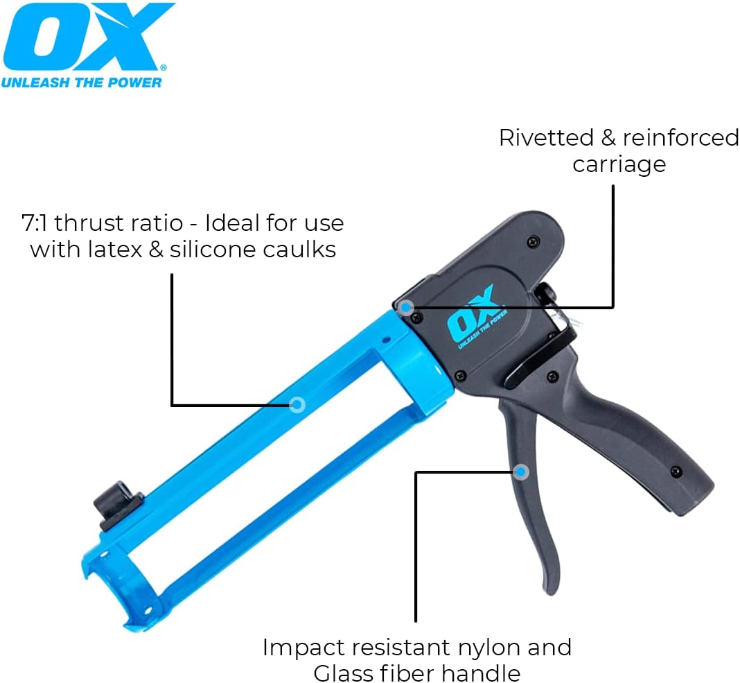 OX Tools USA OX Tools Pro Rodless Caulk Gun, 10 oz, 7: 1 Thrust Ratio (OX-P044910)