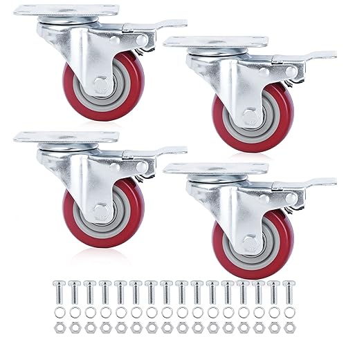 Finnhomy 3 Inch Caster Wheels Set of 4 with Brake Heavy Duty Plate Swivel Casters Premium Polyurethane Wheels PU Load Bearing 1,
