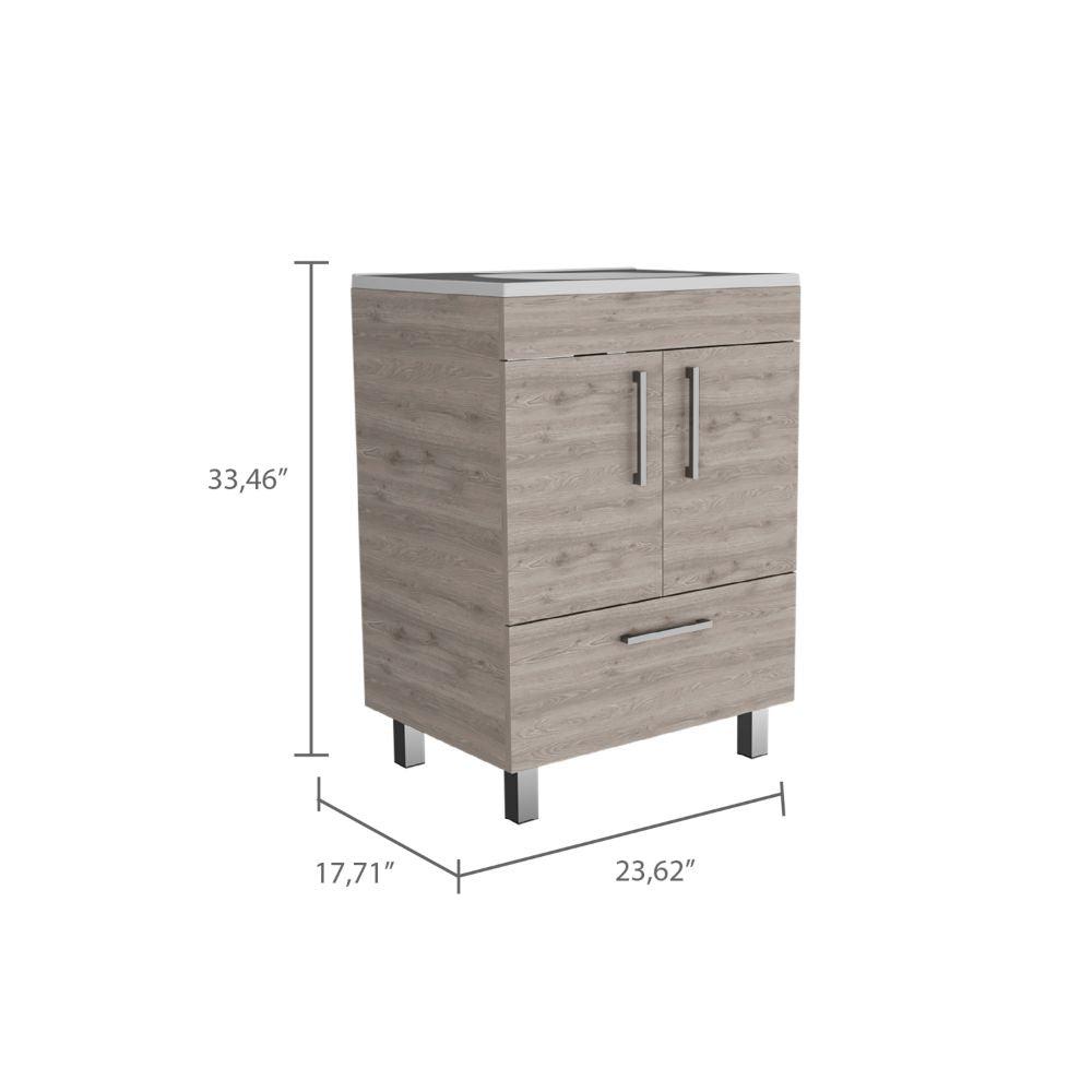 DEPOT E -SHOP DEPOT E-SHOP Essential Single Bathroom Vanity, One Draw, Two-Door Cabinet, Four Legs-Light Grey, For Bathroom