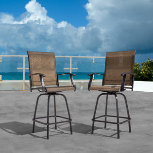 Nuu Garden Outdoor Patio Swivel Bar Stool Set of 2 Iron Bar Height Bistro Chairs with Armrests, All-Weather Textilene, Brown