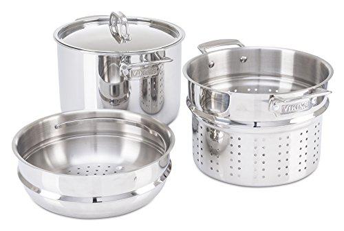viking 3-ply stainless steel pasta pot with steamer, 8 quart
